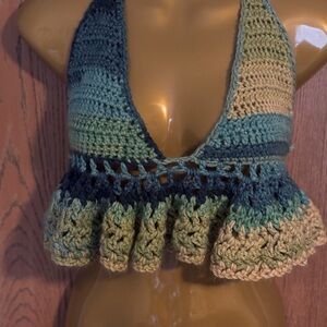 Handmade Crochet Halter Top in Green and Blue